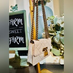 Kurt Geiger Gold Micro Brixton Lock crossbody Shoulder Bag - EUC